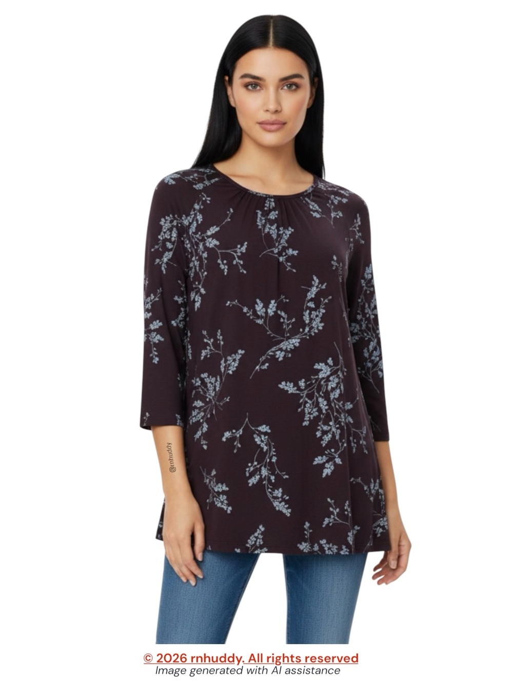 J. Jill Wearever XL purple floral 3/4 sleeve tunic